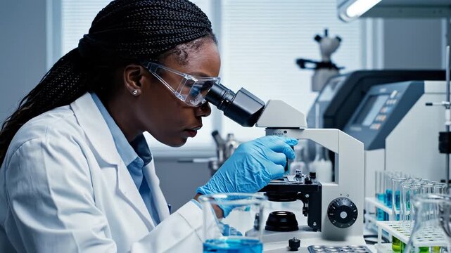 Scientist working with microscope in lab