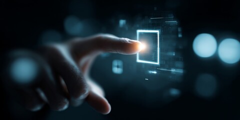 Hand Holding a Digital UI Display with Artificial Intelligence Concept in a Modern Tech Environment