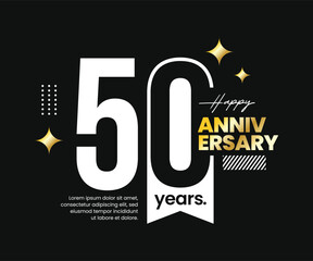 50th years anniversary vector logotype with negative space. Modern, clean, minimalist, flat style. For logo, icon, invitation, birthday, greeting card, and celebration event, precious moment