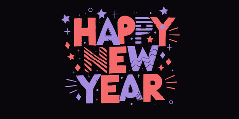 Vibrant Happy New Year celebration with colorful typography