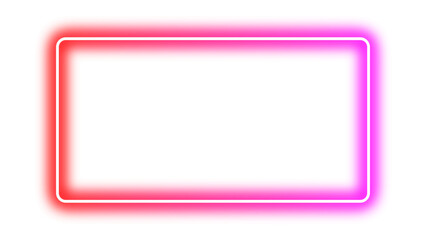 Neon glowing red and pink gradient rectangular frame. Glowing border with bright futuristic neon effect. Shining laser line effect plate or panel with empty center for mockup. Vector illustration.