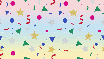 Vibrant Celebration with Confetti and Stars in a Colorful Environment from a Top-Down Viewpoint