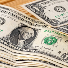 American one dollar banknotes wallpaper. Close up of money. Wealth concept, free trade, business concept background.
close up of one dollar bills.
