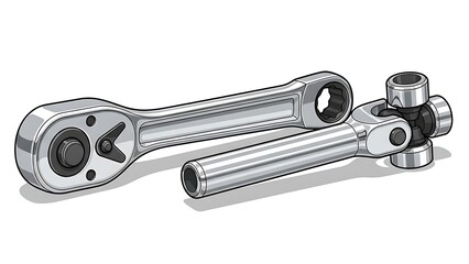 Detailed illustration of a ratchet wrench and universal joint.