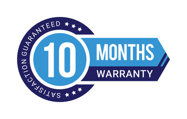 Modern 10 months warranty badge vector with satisfaction guaranteed label in blue color with futuristic ribbon and arrow