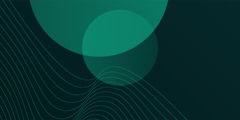 Dark green background with abstract green circles and wave lines modern. background is smooth and design sky
