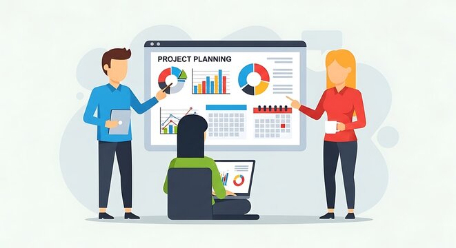 Team Collaborating on Project Planning with Data Analysis and Charts. - Powered by Adobe