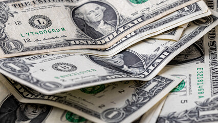 American one dollar banknotes wallpaper. Close up of money. Wealth concept, free trade, business concept background.
close up of one dollar bills.