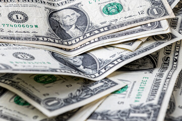 American one dollar banknotes wallpaper. Close up of money. Wealth concept, free trade, business concept background.
close up of one dollar bills.