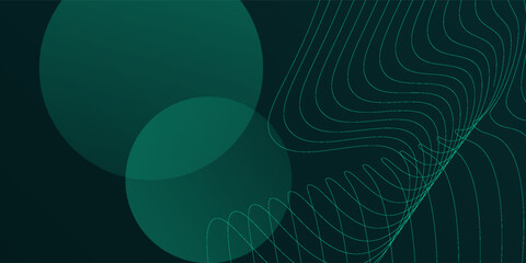 Dark green background with abstract green circles and wave lines modern. background is smooth and design sky gradien lines