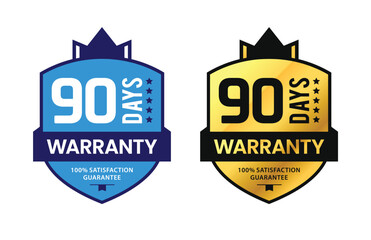 90 days, 90, ninety, badge, days, day, warranty, unique, gold, golden, shield, ribbon, label, icon, icons, seal, tags, sign, logo, symbol, stamp, template, vector, illustration, flat, award, isolated