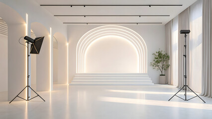 Minimal White Studio with Professional Lighting Setup