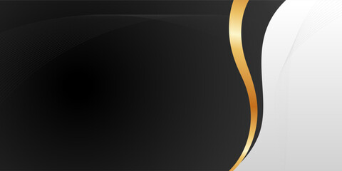 Abstract geometric shape black and gold background with smooth gradient and wavy line pattern