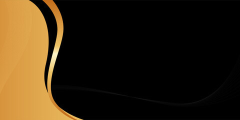 Abstract geometric shape black and gold background with smooth gradient and wavy line pattern