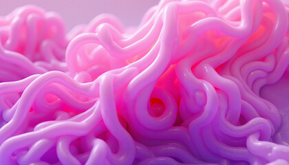 Abstract 3D glossy swirls of vibrant pink flowers mimicking a creamy background texture.