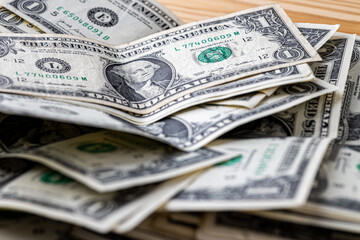 American one dollar banknotes wallpaper. Close up of money. Wealth concept, free trade, business concept background.
close up of one dollar bills.