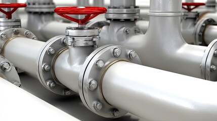 Industrial pipes and valves in a facility showcasing the complexity of fluid transport systems used in manufacturing processes