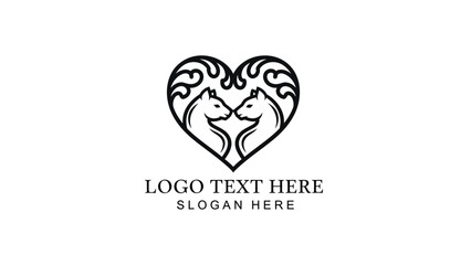 Obraz premium Elegant black and white logo featuring two horses forming a heart shape with ornate swirling patterns, symbolizing love and connection.