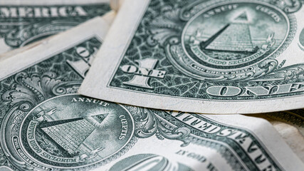 American one dollar banknotes wallpaper. Close up of money. Wealth concept, free trade, business concept background.
close up of one dollar bills.