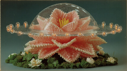 Decorative floral structure resembling a flower with a UFO-like top element.