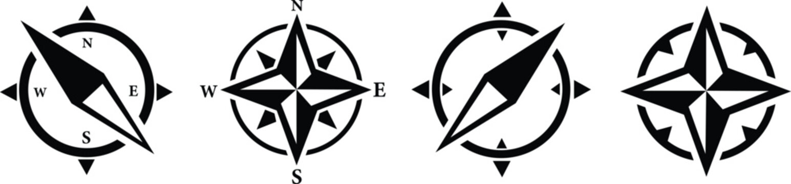 directional compass points N S W E icon set vector. North, south, west, east navigation arrow symbol vector