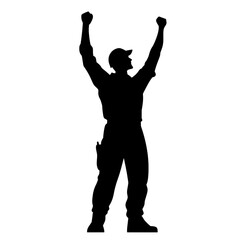 Victorious Man Silhouette with Fists Raised: Inspirational Success and Achievement, Transparent Background