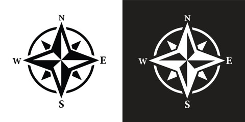 ompass logo. Black compass icons. East, West, North and South © top3