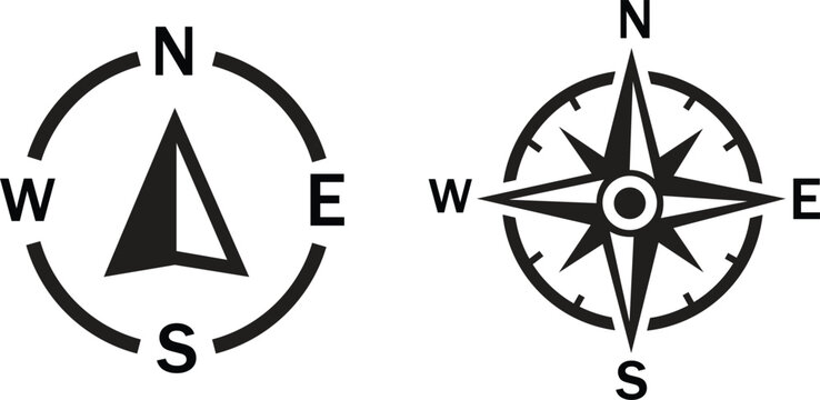 Compass simple icon set. Compass symbol set. Wind rose icon. Vector