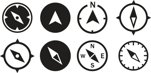 directional compass points N S W E icon set vector. North, south, west, east navigation arrow symbol vector © top3