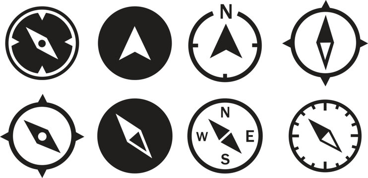 directional compass points N S W E icon set vector. North, south, west, east navigation arrow symbol vector
