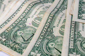 American one dollar banknotes wallpaper. Close up of money. Wealth concept, free trade, business concept background.
close up of one dollar bills.