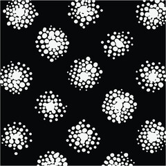 Abstract oval dot seamless pattern with textured shapes on black background
