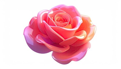Glossy, digitally-rendered rose with layered petals on a stark white backdrop