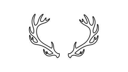Detailed illustration of symmetrical deer antlers in minimalist line art style on white background for design and decoration purposes with strong graphic appeal