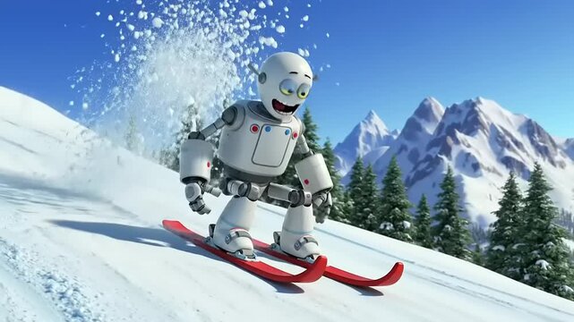 Robots Snowy Adventure A Hilarious Skiing Mishap on the Slopes.