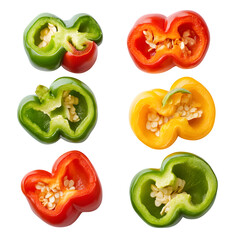 Vertical Sliced Bell Peppers in Grid Layout isolated on transparent background 