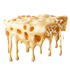 Melted Swiss Cheese Block with Gooey Strands isolated on transparent background 