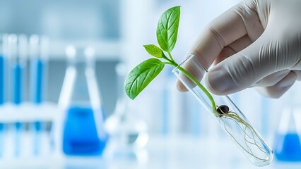 A small plant seedling held in a test tube science and growth