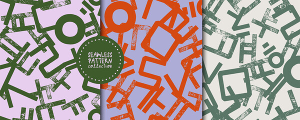 Set of seamless vector patterns with Korean Hangul letters for textile and fashion design