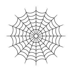 Obraz premium Perfectly circular spider web silhouette showing radial threads and spiral structure isolated on white