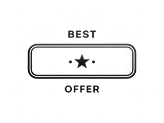 Best offer button with star rating isolated on transparent background for marketing and sales promotions online