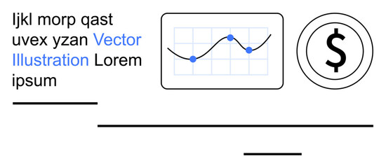 Financial analysis, data visualization, stock market trends, business growth, investment, accounting. Chart with points and dollar sign icon. Financial analysis and data visualization concept