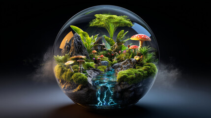 Un terrarium contenant un &eacute;cosyst&egrave;me de jungle luxuriante