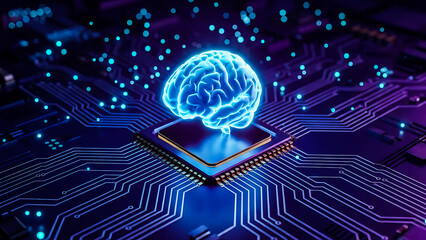 A dark background on human brain convert to artificial intelligence technology.