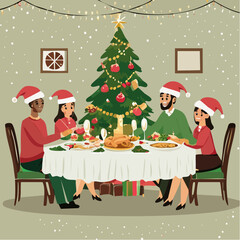 Happy Family Celebrating Christmas at Home Illustration