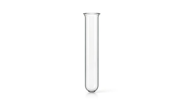 Empty clear glass test tube for science research experiments medical analysis isolated on white background