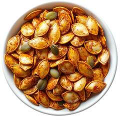 Roasted pumpkin seeds in white bowl
