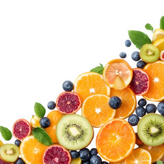 Diagonal Arrangement of Sliced Fresh Fruits isolated on transparent background 
