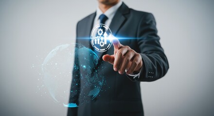 Businessman interacting with digital network