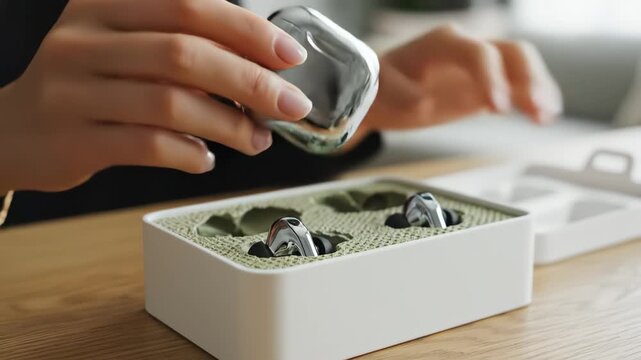 Hands interacting with a white box